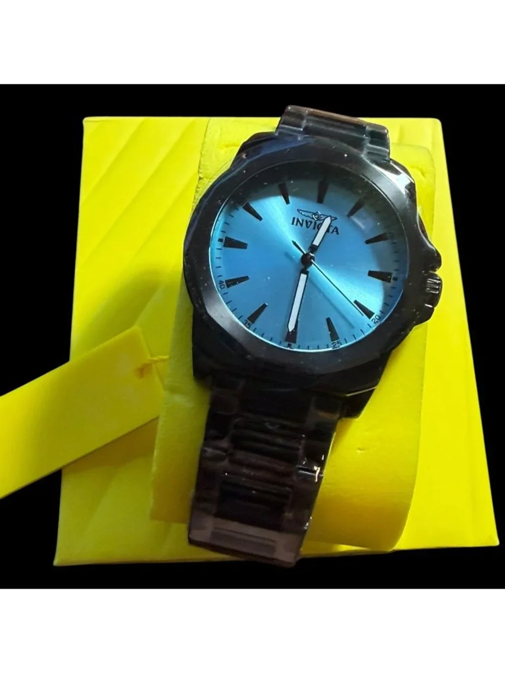 Invicta 241833 Men's Quartz Black Stainless Steel Blue Dial Wristwatch NEW